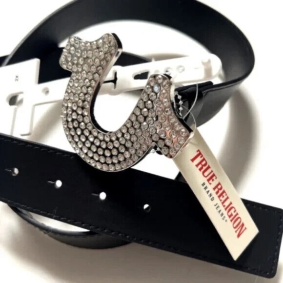 NWT Original TRUE RELIGION Horseshoe Belt Rhinestone Buckle Black Size 1X main image 5